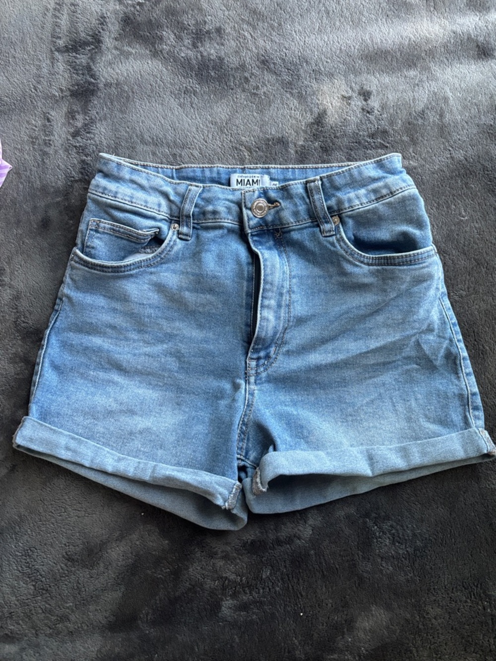 miami Light Blue High-Rise Rolled Hem Denim Shorts